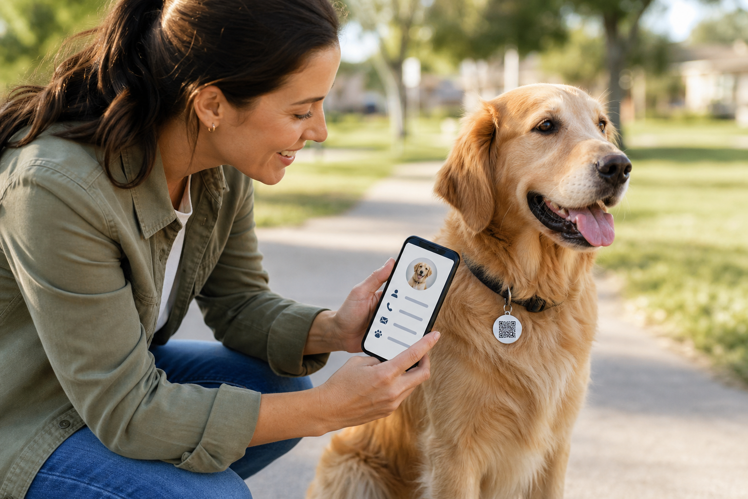 Persona escaneando el Dog Tag QR de un perro